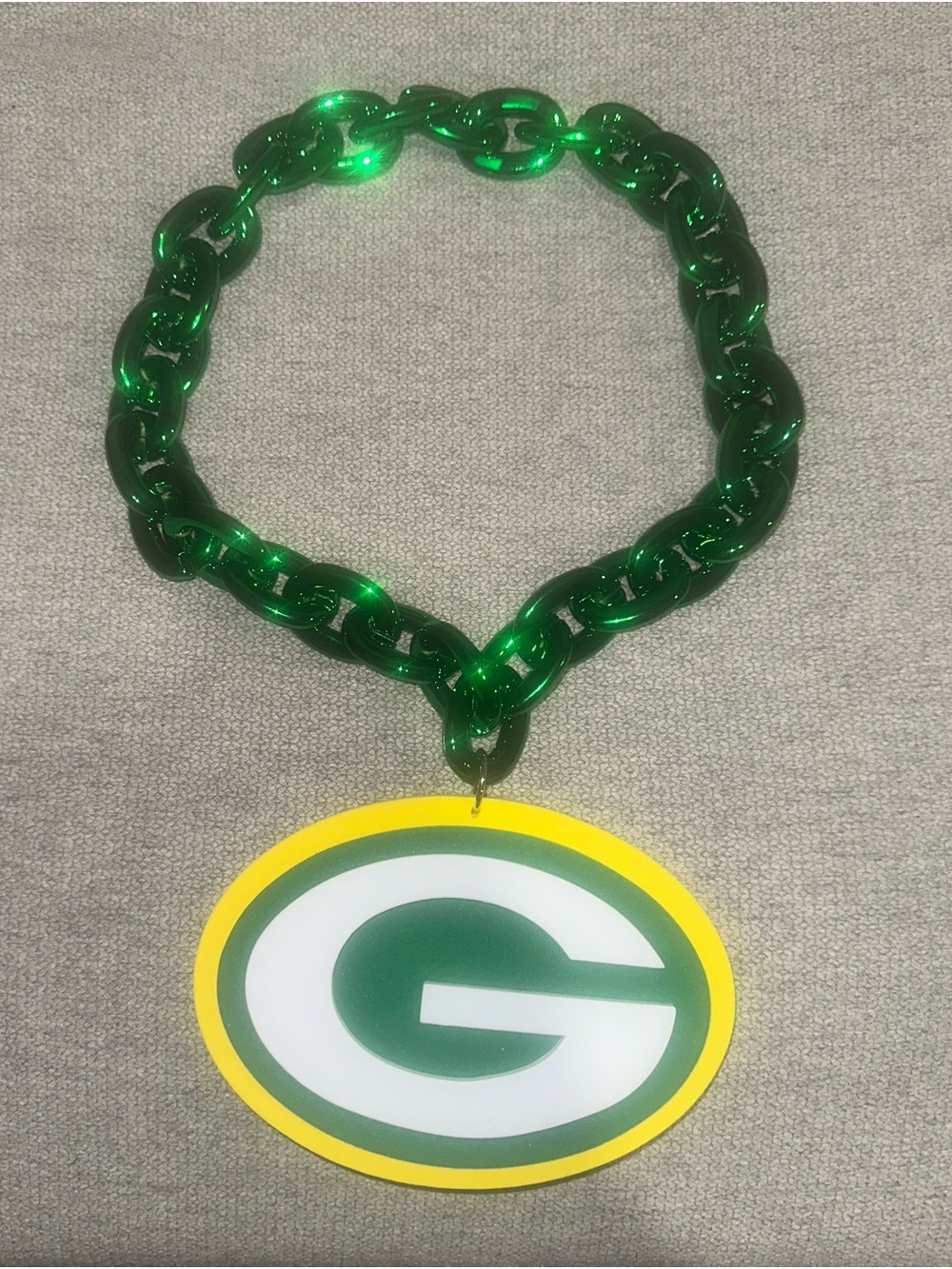 Green Chunky Chain Necklace with Green Bay G Pendant